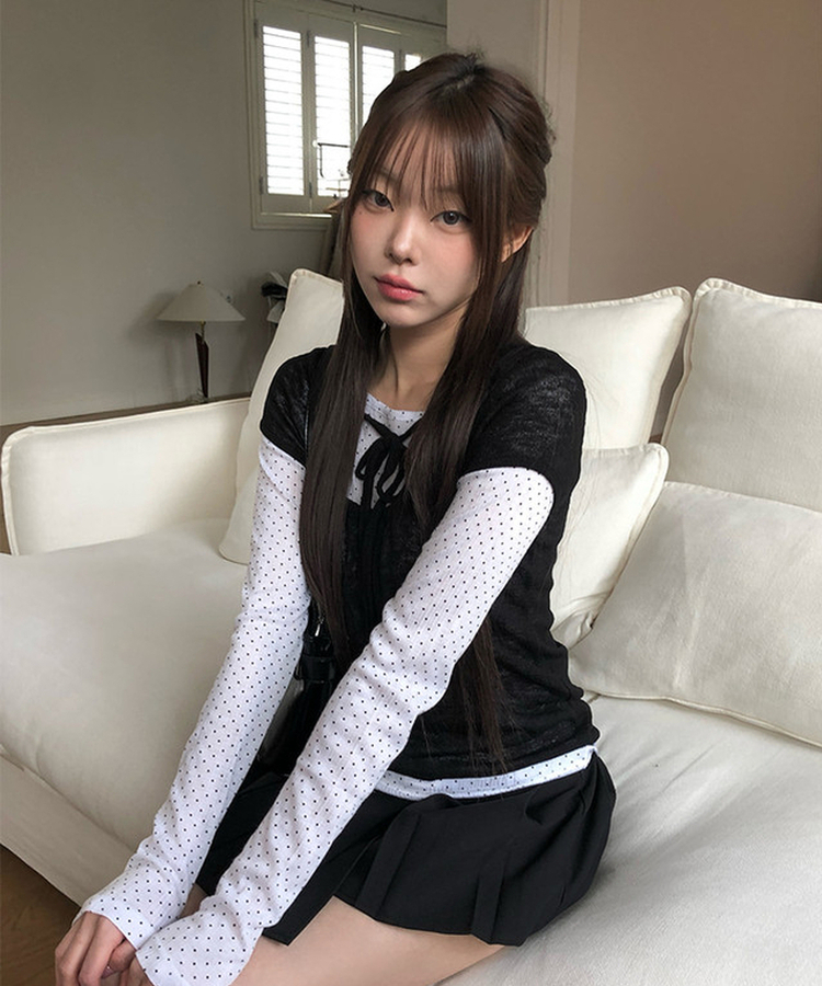 【SET】レイヤードドットTシャツ BLACK