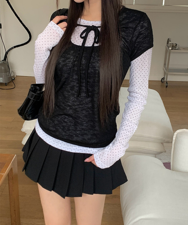 【SET】レイヤードドットTシャツ BLACK