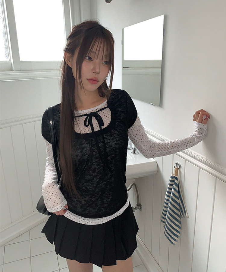 【SET】レイヤードドットTシャツ BLACK