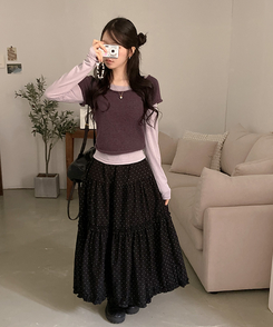 【SET着用可能】ボートネック半袖ニット 長袖Tシャツ PURPLE