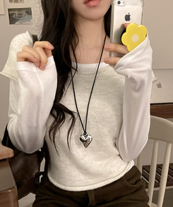 【SET着用可能】ボートネック半袖ニット 長袖Tシャツ IVORY