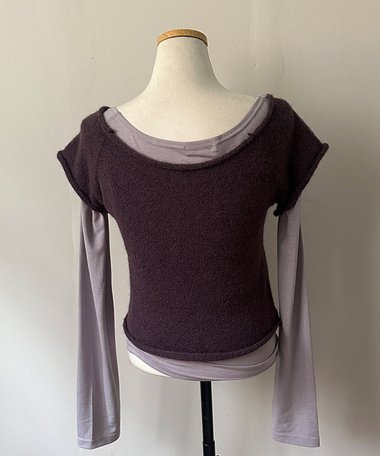 【SET着用可能】ボートネック半袖ニット 長袖Tシャツ