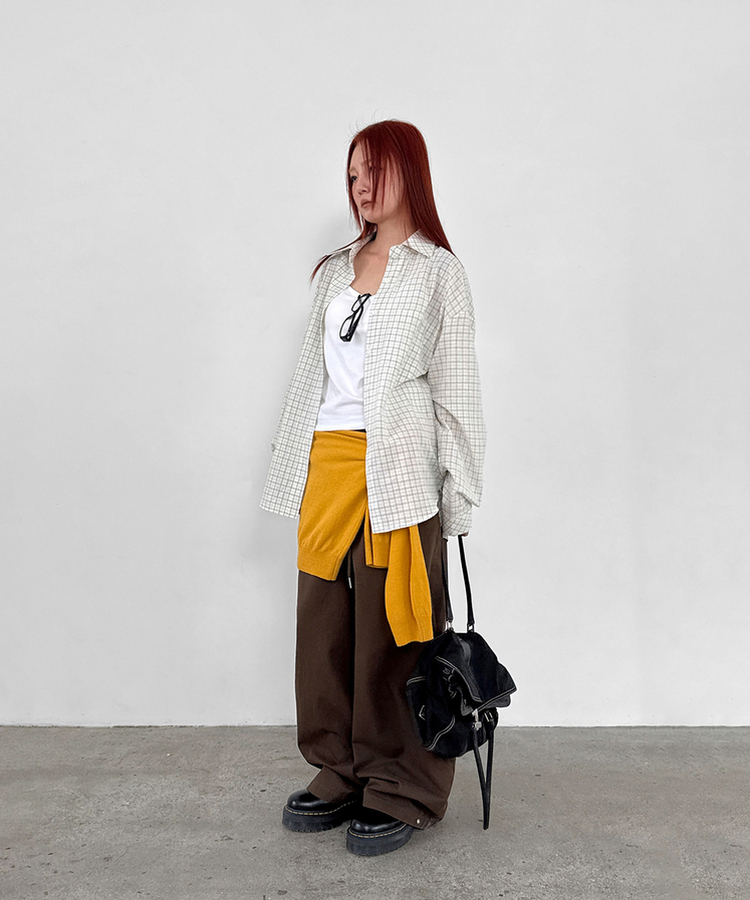 スナップコットンバンディングパンツ BROWN