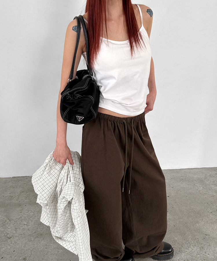 スナップコットンバンディングパンツ BROWN