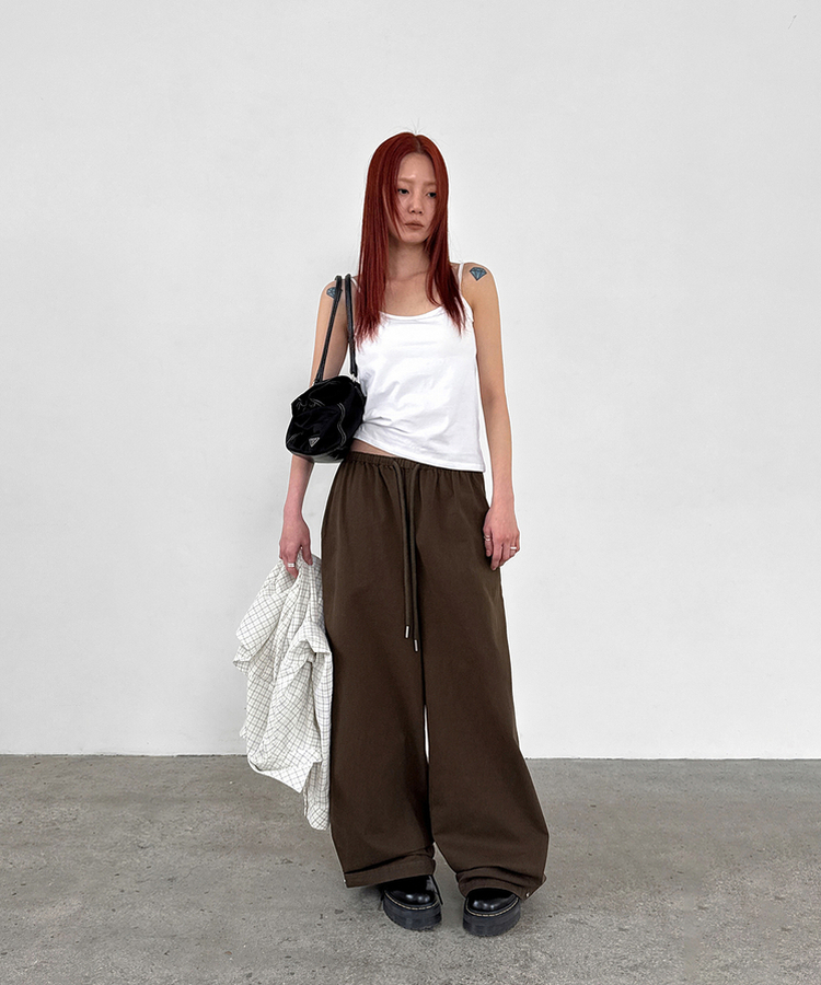 スナップコットンバンディングパンツ BROWN