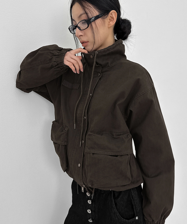 ヘリンボーンハイネックジャンパー CHARCOAL