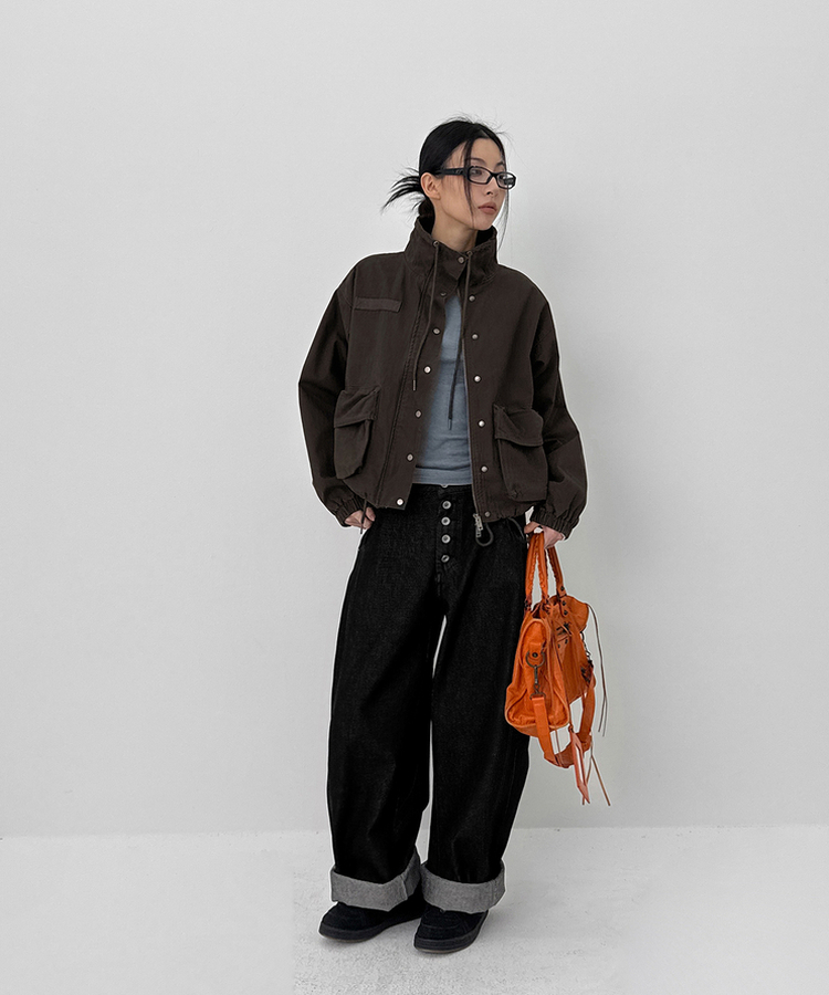 ヘリンボーンハイネックジャンパー CHARCOAL