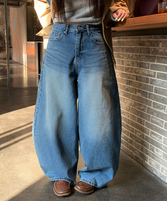 【丈別】バルーンワイドデニムパンツ MID DENIM