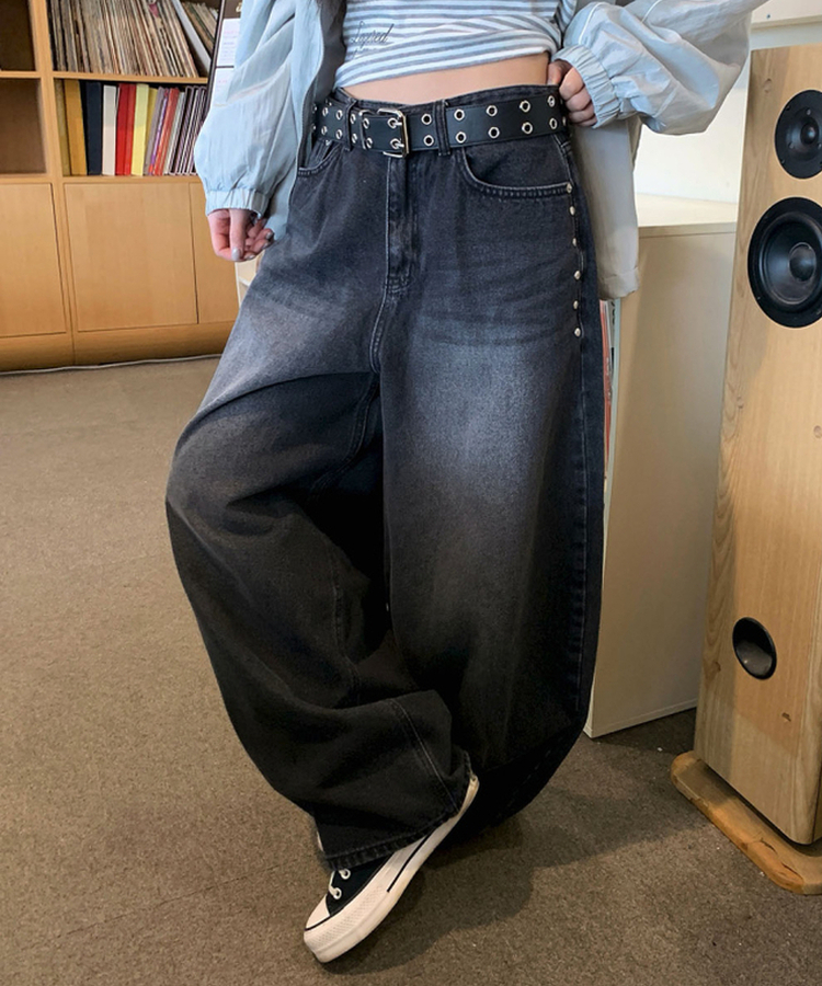 【丈別】バルーンワイドデニムパンツ BLACK DENIM