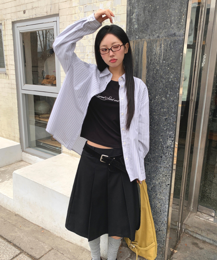 ストライプレタリングオーバーシャツ IVORY