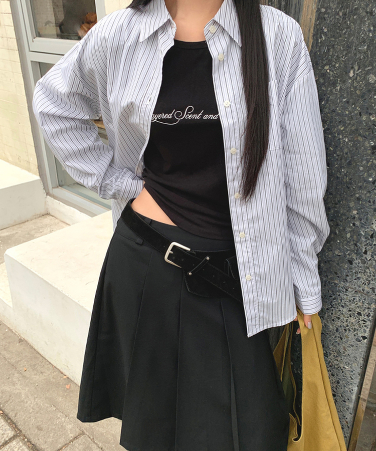 ストライプレタリングオーバーシャツ IVORY