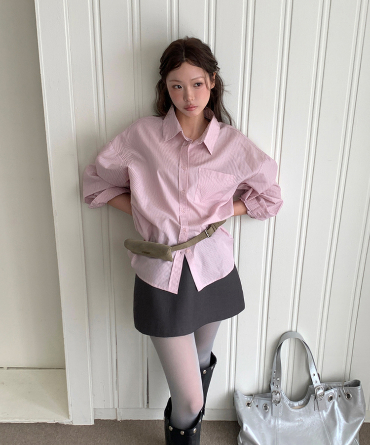 ストライプレタリングオーバーシャツ PINK