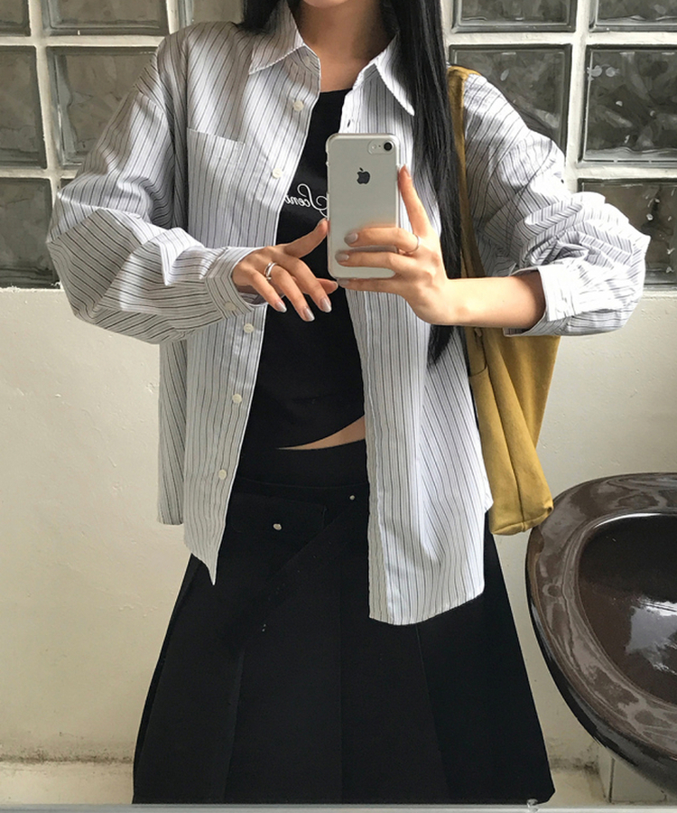 ストライプレタリングオーバーシャツ IVORY