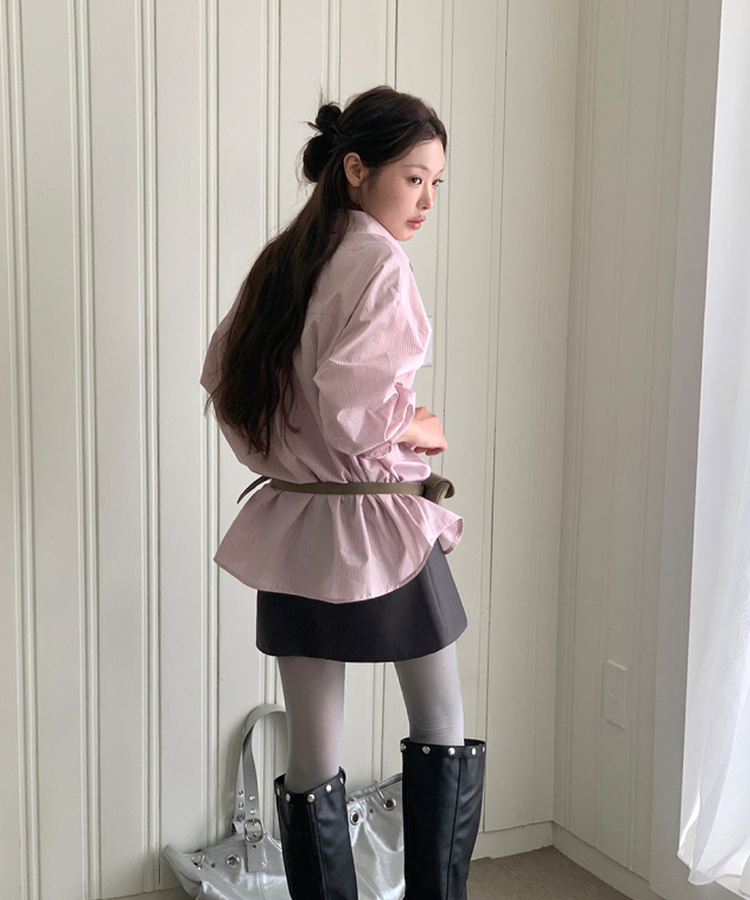 ストライプレタリングオーバーシャツ PINK