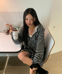 【SET】ストライプフードジップアップ＋ショートパンツ BLACK