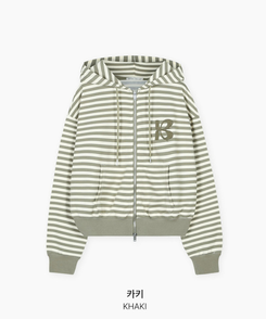 【SET】ストライプフードジップアップ＋ショートパンツ