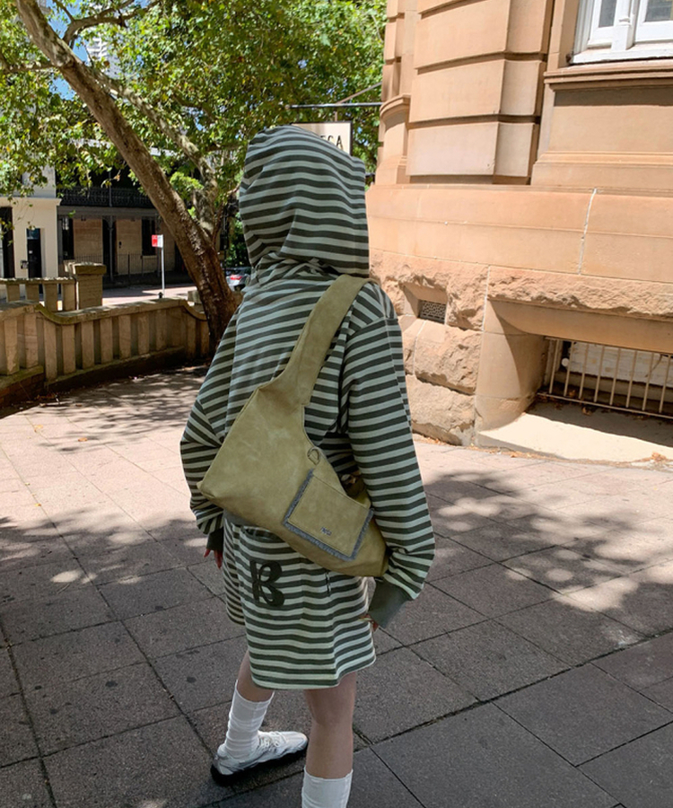 【SET】ストライプフードジップアップ＋ショートパンツ KHAKI