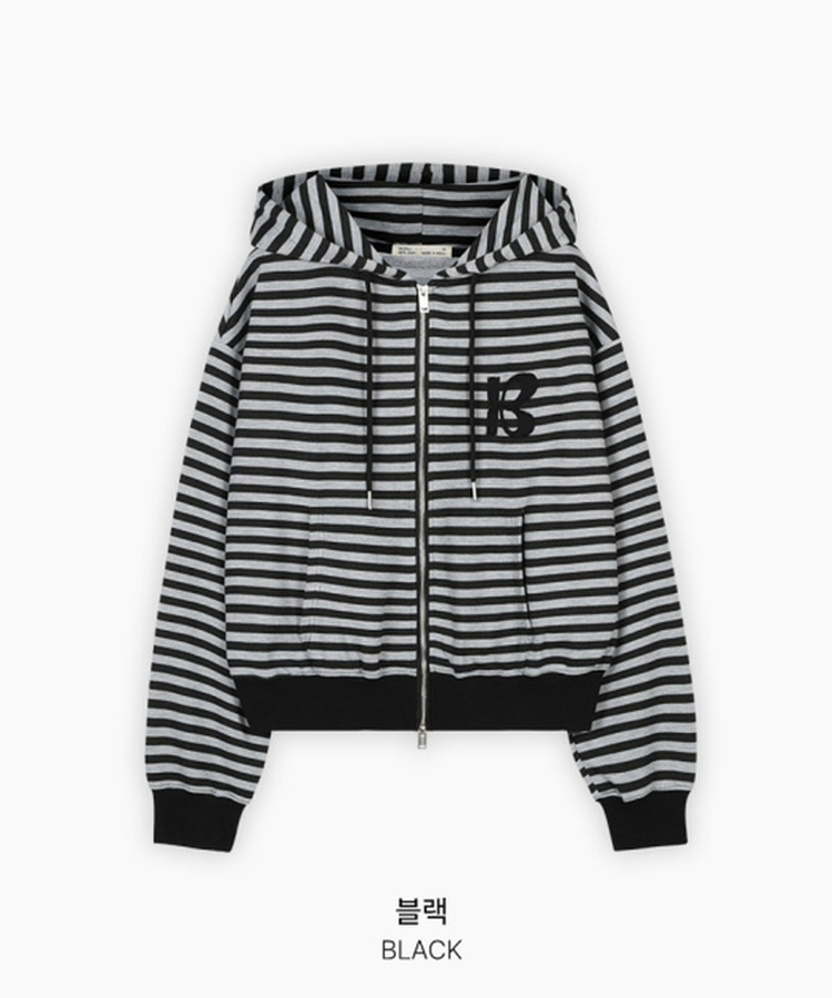 【SET】ストライプフードジップアップ＋ショートパンツ