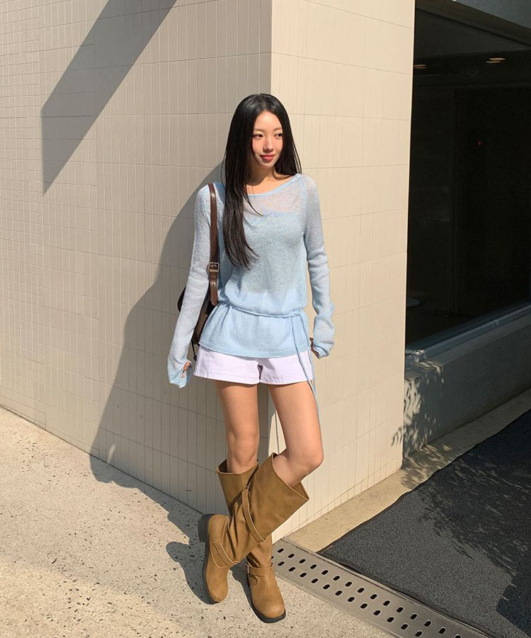 シースルーウエストベルトニット(5color) SKY BLUE