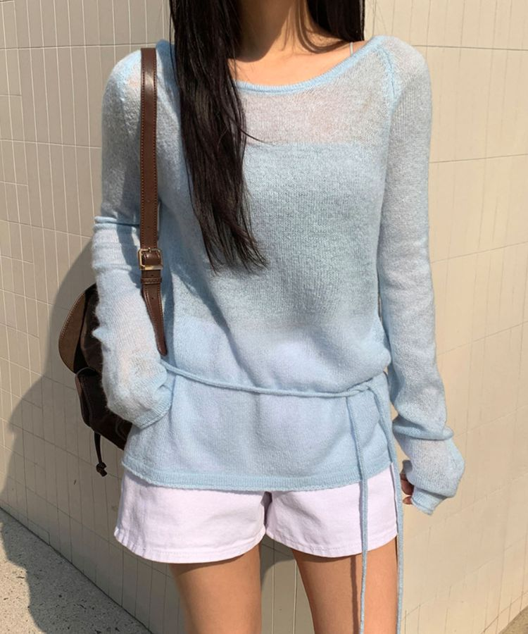 シースルーウエストベルトニット(5color) SKY BLUE