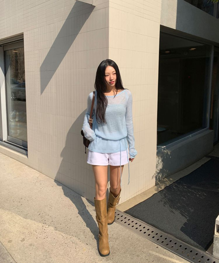 シースルーウエストベルトニット(5color) SKY BLUE