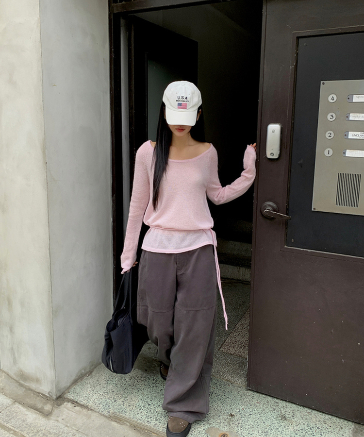 シースルーウエストベルトニット(5color) PINK