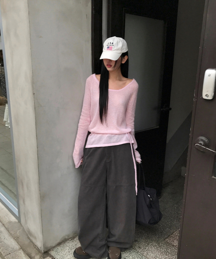 シースルーウエストベルトニット(5color) PINK