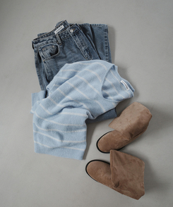 サイドピンテックワイドデニムパンツ