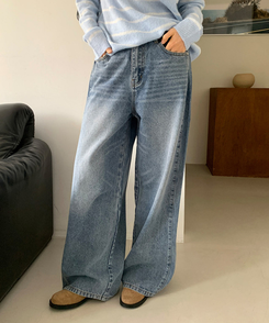 サイドピンテックワイドデニムパンツ MID DENIM