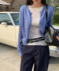 シースルーラウンドカーディガン Smog blue