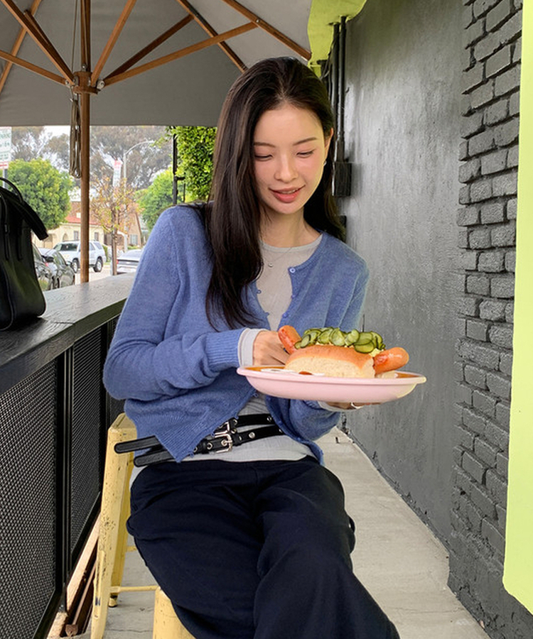 シースルーラウンドカーディガン Smog blue