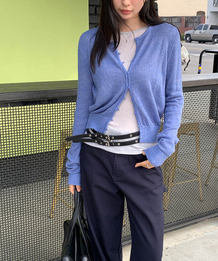 シースルーラウンドカーディガン Smog blue