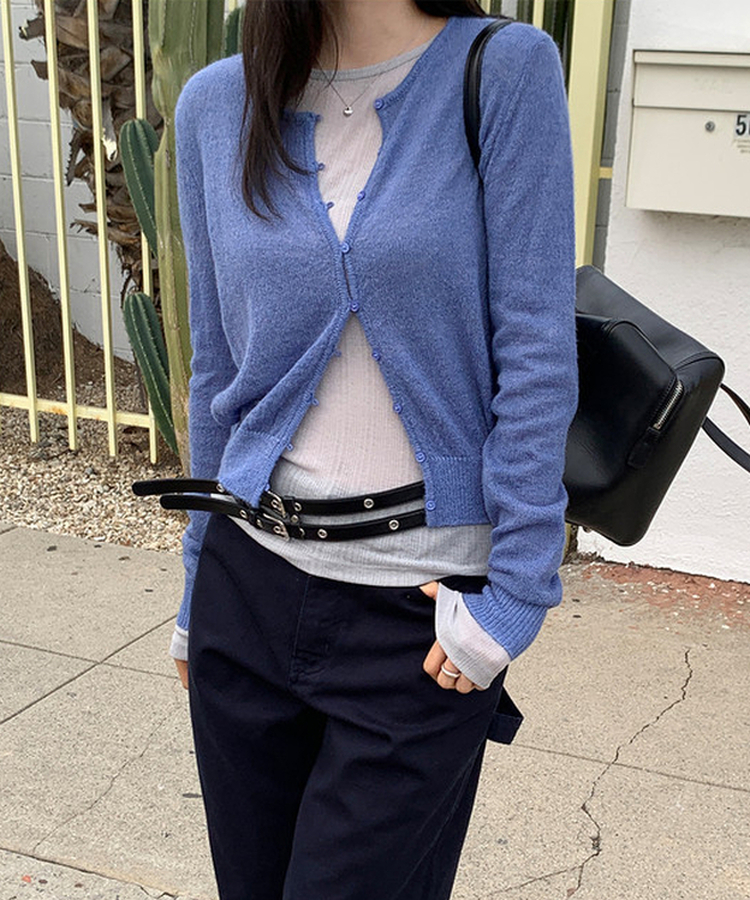 シースルーラウンドカーディガン Smog blue