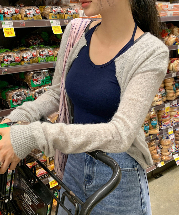 シースルーラウンドカーディガン LIGHT GRAY