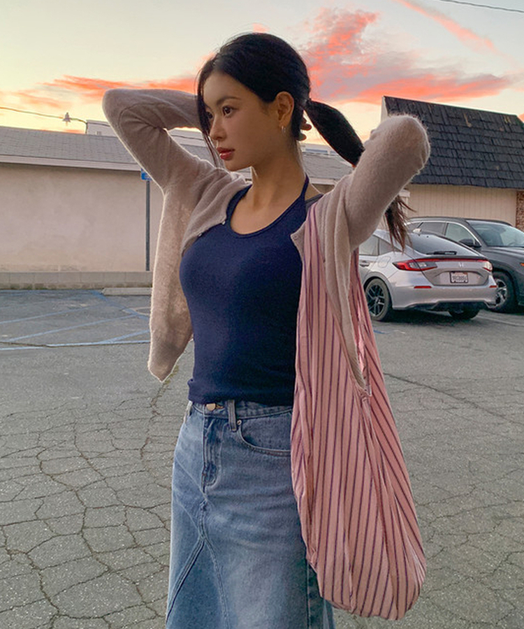 シースルーラウンドカーディガン LIGHT GRAY