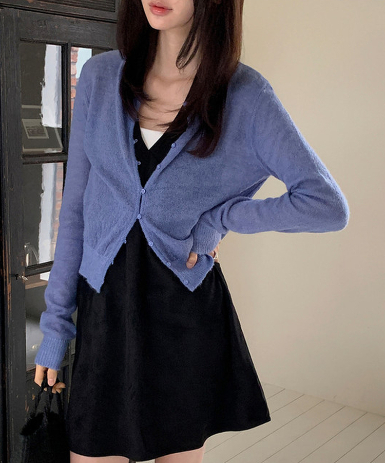 シースルーラウンドカーディガン Smog blue