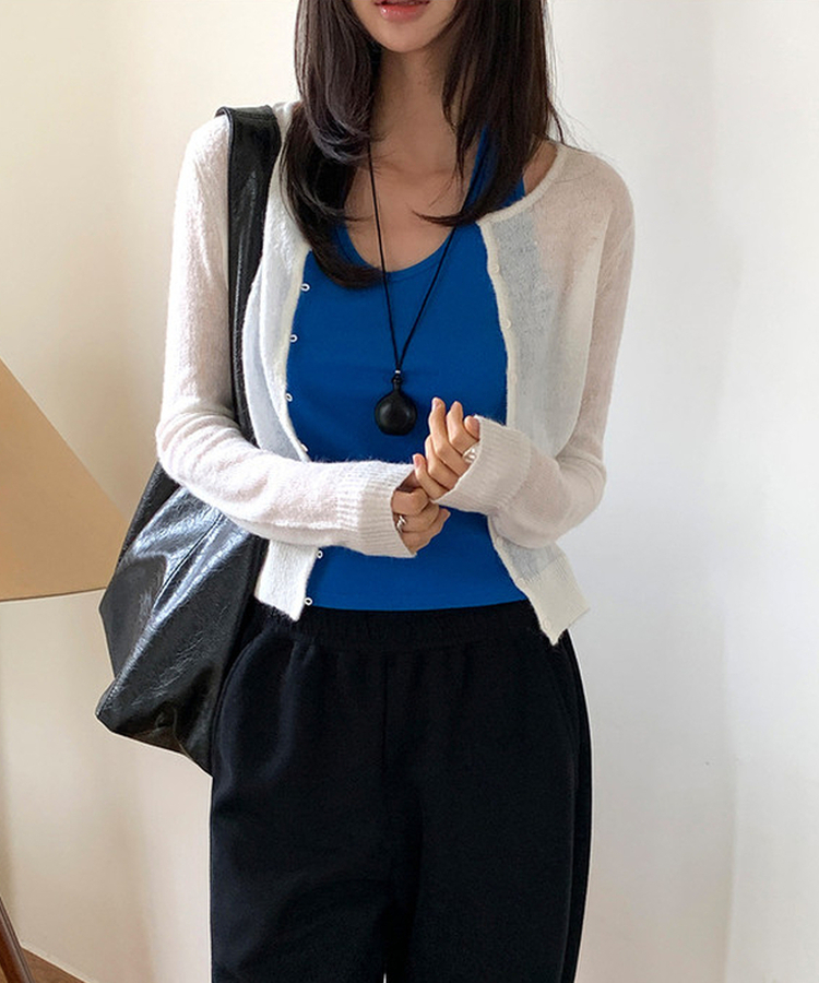 シースルーラウンドカーディガン IVORY