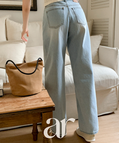 (ヴィンテージパッチラベル / ふんわりライトブルー♥) ライトブルー ワイドフィット デニムパンツ LIGHT BLUE