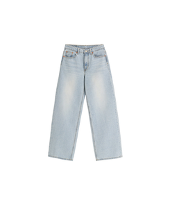 (ヴィンテージパッチラベル / ふんわりライトブルー♥) ライトブルー ワイドフィット デニムパンツ