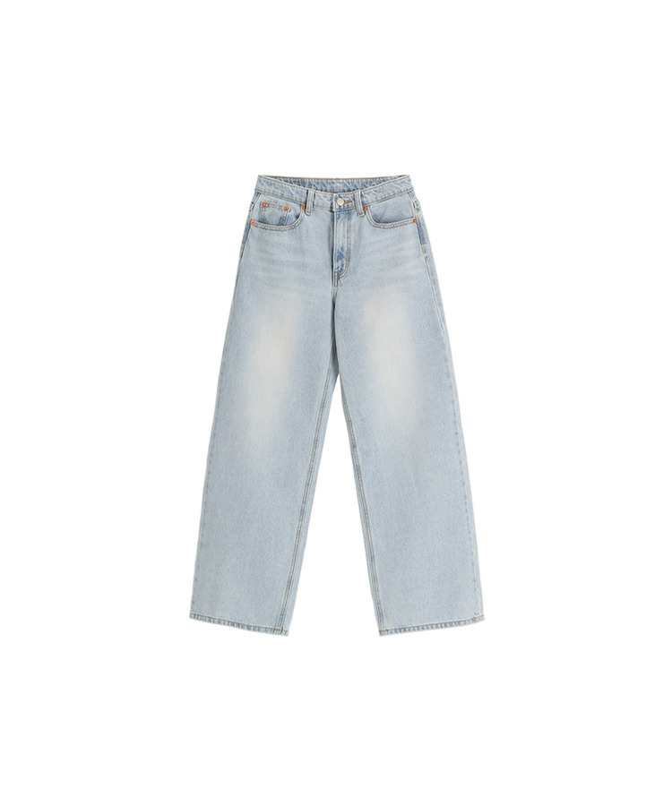 (ヴィンテージパッチラベル / ふんわりライトブルー♥) ライトブルー ワイドフィット デニムパンツ