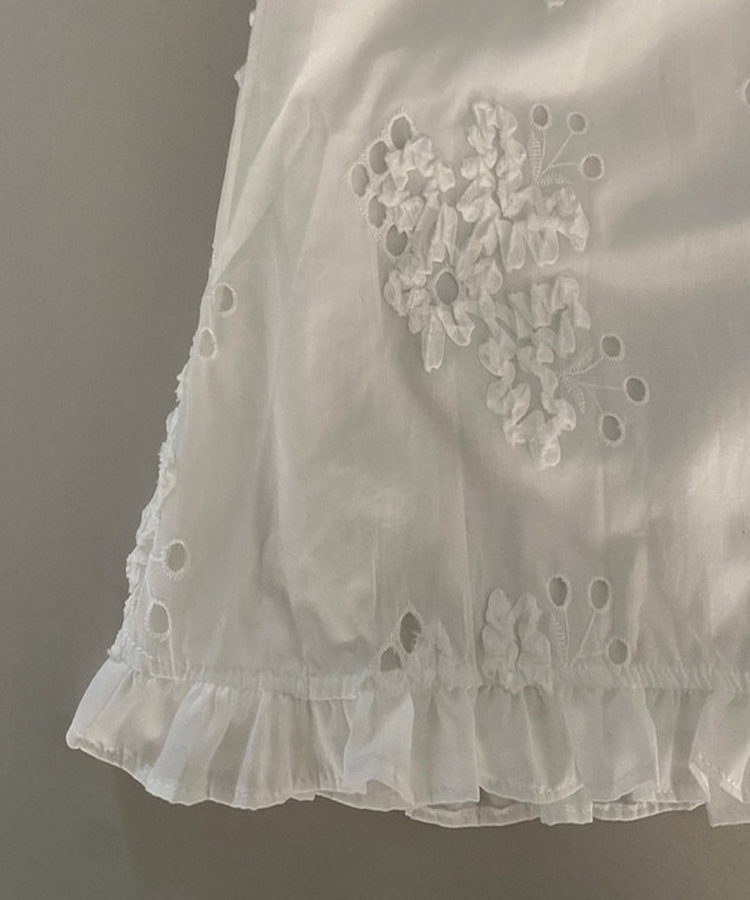 パンチングレースフラワー刺繍フリルミディスカート