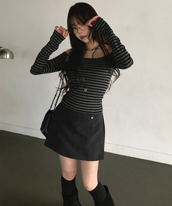 【ベルト付き】サイドスリットミニスカートパンツ CHARCOAL