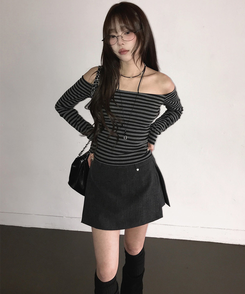 【ベルト付き】サイドスリットミニスカートパンツ CHARCOAL