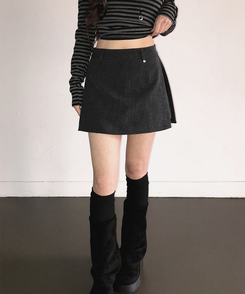 【ベルト付き】サイドスリットミニスカートパンツ CHARCOAL