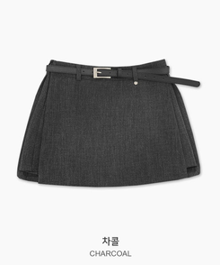 【ベルト付き】サイドスリットミニスカートパンツ