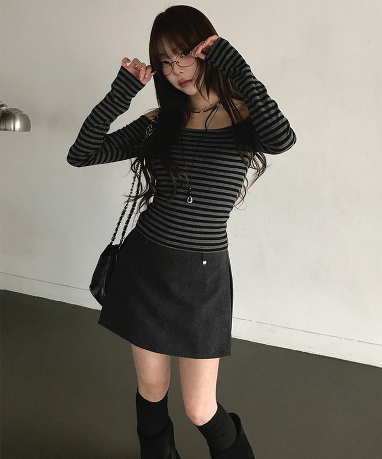 【ベルト付き】サイドスリットミニスカートパンツ CHARCOAL