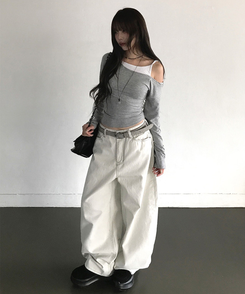 バックルビッグポケットバルーンワイドコットンパンツ STILL