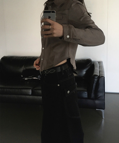 バックルビッグポケットバルーンワイドコットンパンツ BLACK