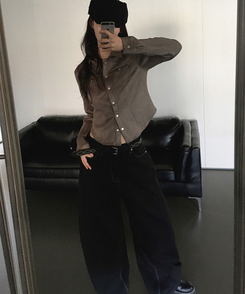 バックルビッグポケットバルーンワイドコットンパンツ BLACK