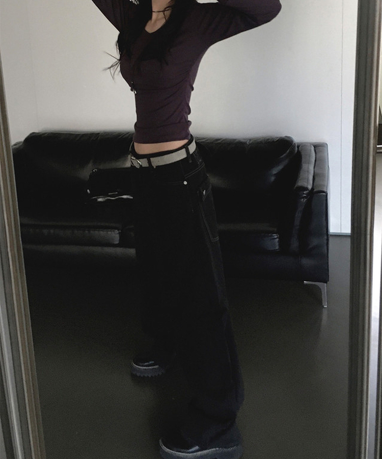 バックルビッグポケットバルーンワイドコットンパンツ BLACK